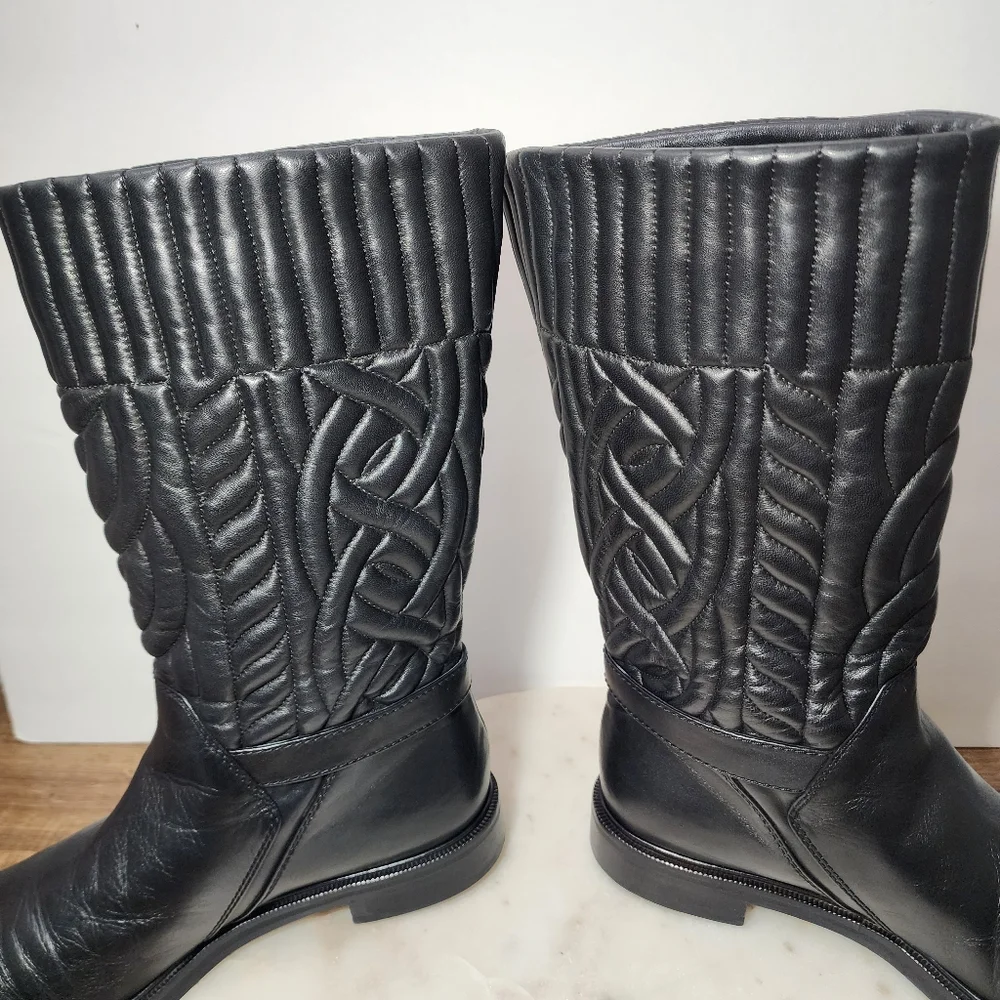 Aquatalia Women's Bonnie Winter Boots Sz 9 Quilted Black Leather Made in Italy